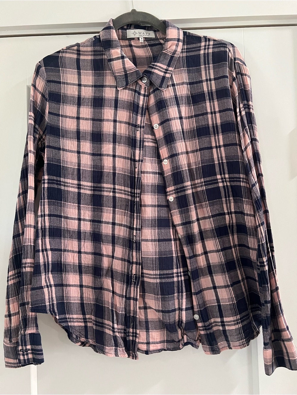Wayf Pink and Navy Plaid Shirt